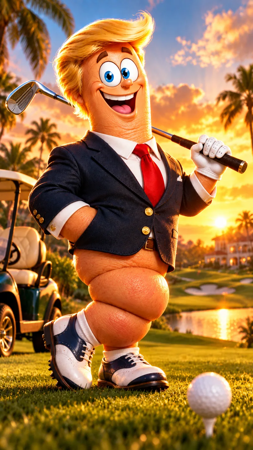 A cheerful cartoon thumb playing golf